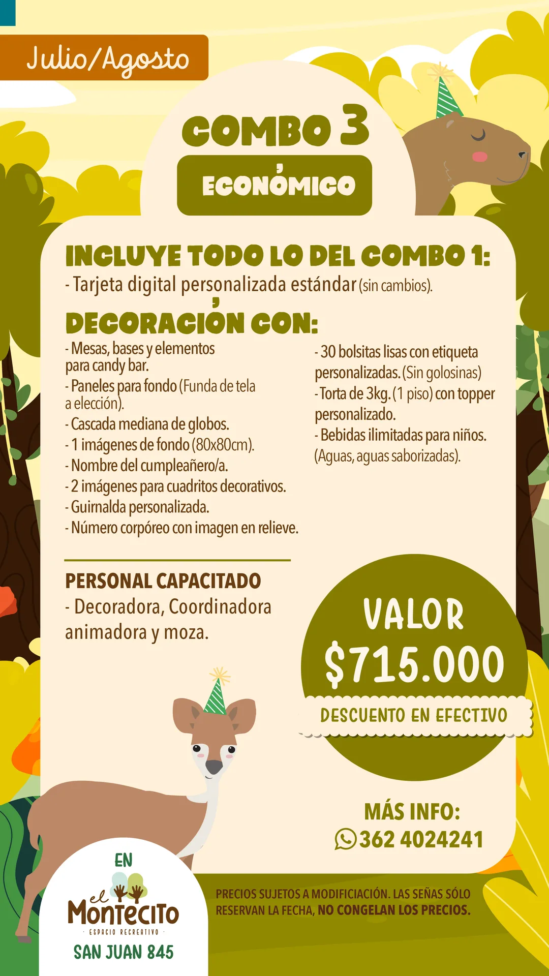 Combo 3 económico: la decoración y la torta, a un precio más accesible