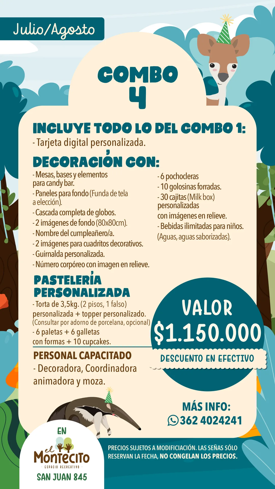 Combo 4: decoración completa y pastelería personalizada